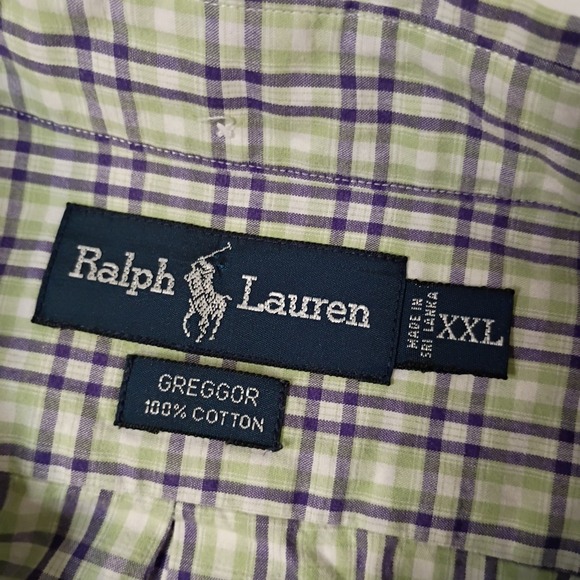 Ralph Lauren Greggor Shirt Mens XXL Green Purple Plaid Cotton Button Down Pocket - Picture 2 of 7